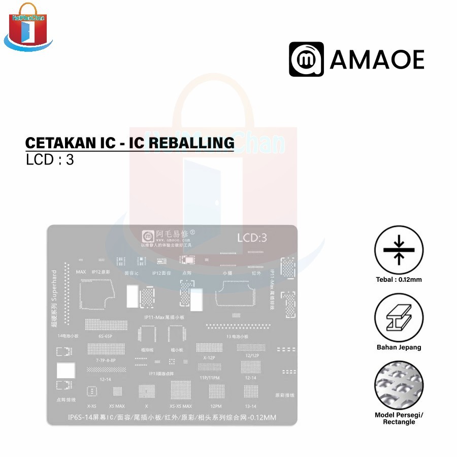 Amaoe LCD 3 Cetakan IC BGA Reballing Stencil Template for iphone 6s-12/13/14 LCD Screen IC Chip Dot 