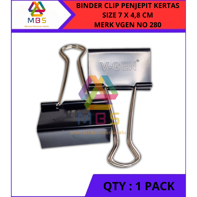 

BINDER CLIP PENJEPIT KERTAS SIZE 7 X 4,8 CM MERK VGEN NO 280 KLIP KERTAS DOKUMEN