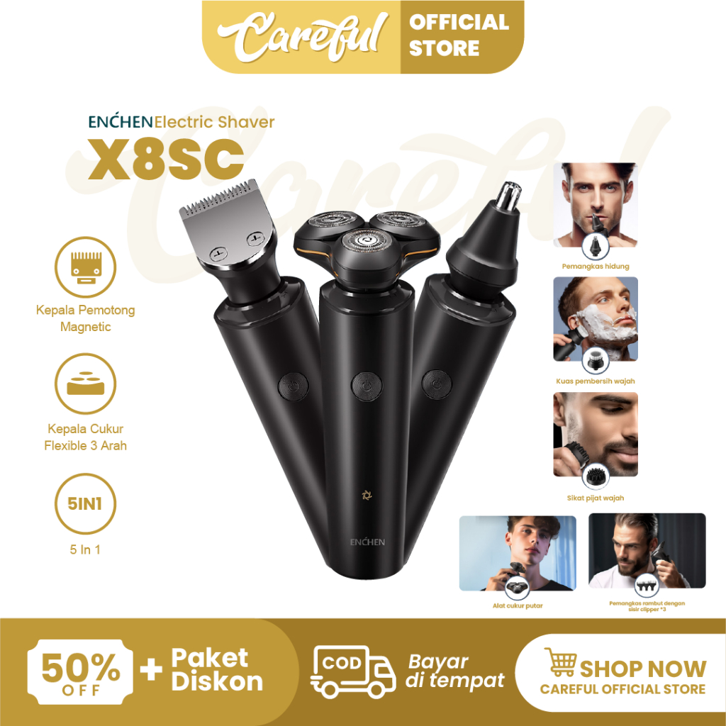 【COD】ENCHEN X8S-C Alat Cukur Rambut 5 in 1 Waterproof Alat Shaving Pencukur Kumis Listrik Magnetic