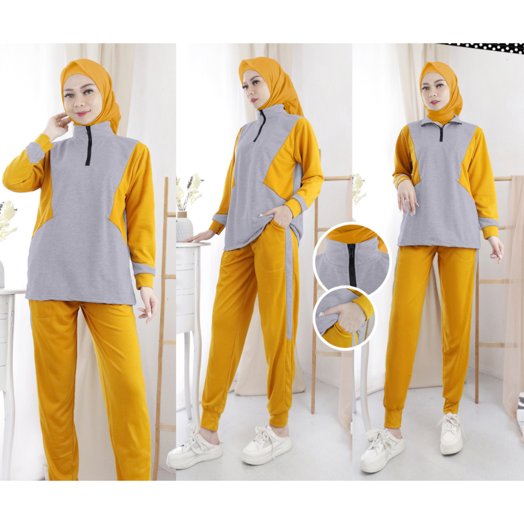 Set AURYA Setelan Baju Olahraga Training Senam Wanita Lengan Panjang Model Korea