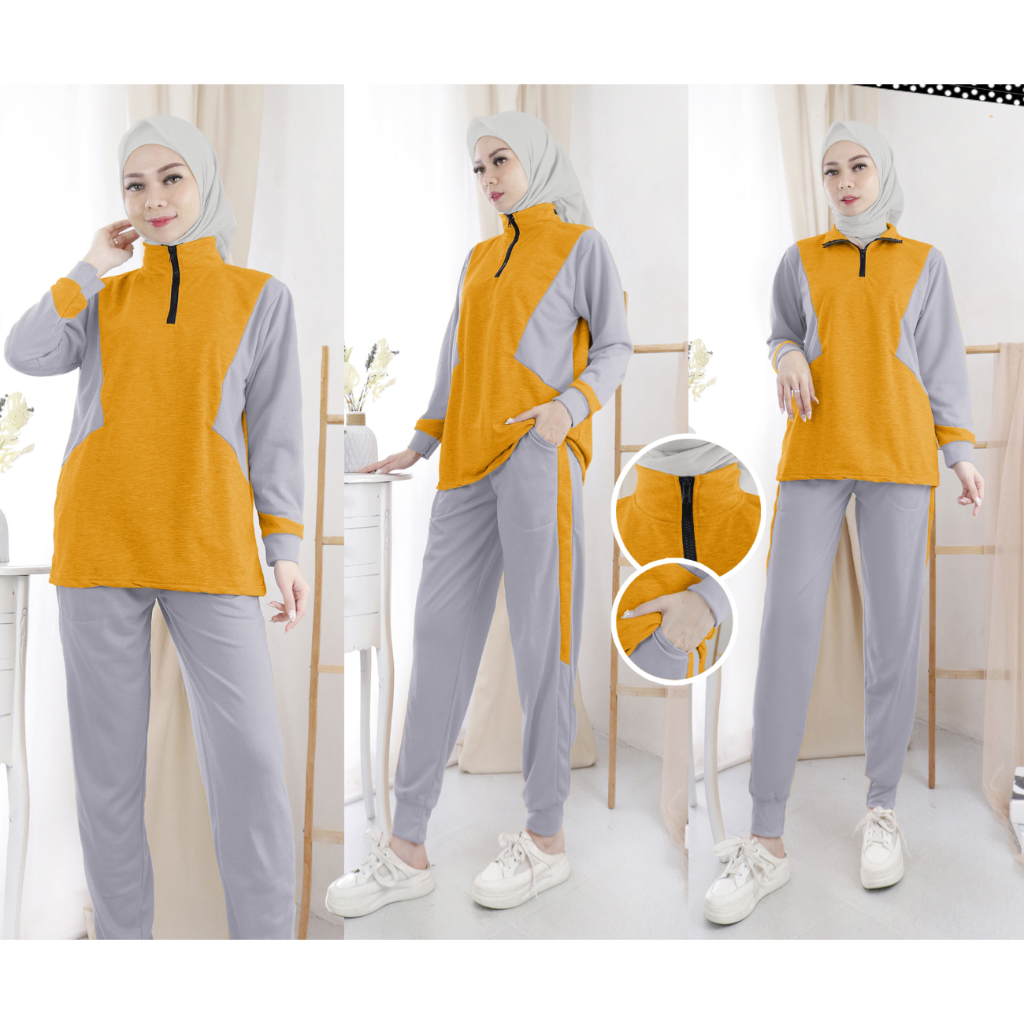 Ay00 Set AURYA Setelan Baju Olahraga Training Senam Wanita Lengan Panjang Model Korea