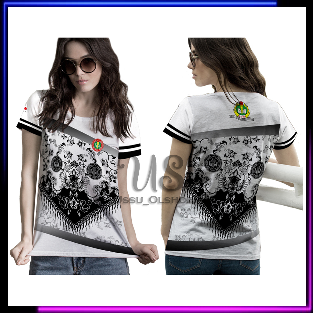 Baju Kaos Jersey Batik PGRI Wanita Lengan Pendek Fullprint