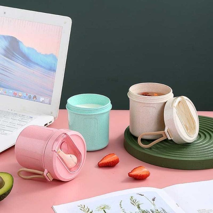 Soup Cup 363 Tempat Bubur Sup Kotak Makanan Berkuah Toples + Sendok 330ml / Soup Cup Bahan Plastik T