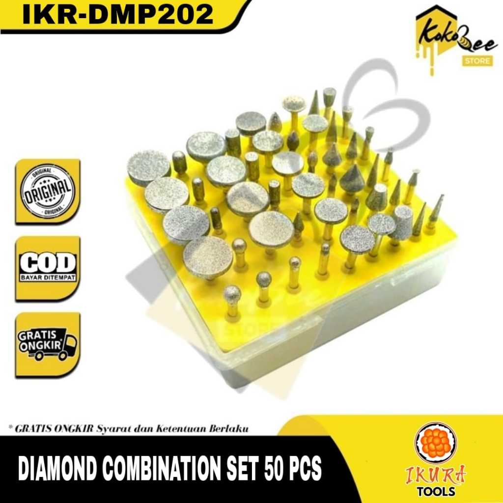 IKURA TOOLS Diamond Mounted Point Set 50pcs - Mata Gerinda Die Mini Grinder As 3mm Mata Cunner Tuner