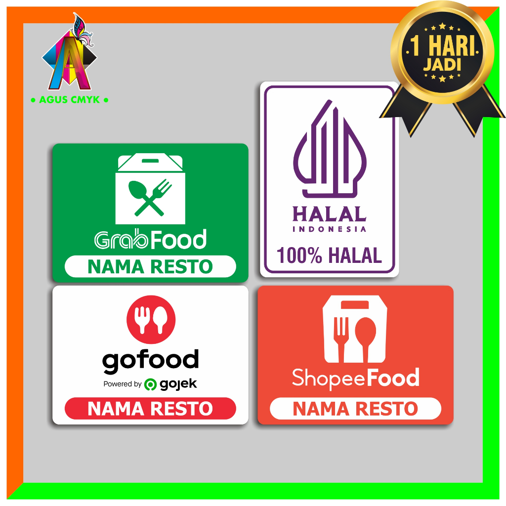 STIKER VINYL ANTI AIR - GRAB FOOD - SHOPEE FOOD - GO FOOD - HALAL