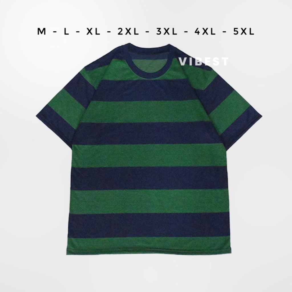 Baju Kaos Salur Dewasa Jumbo Pria Wanita Baju Stripe - Navy Hijau