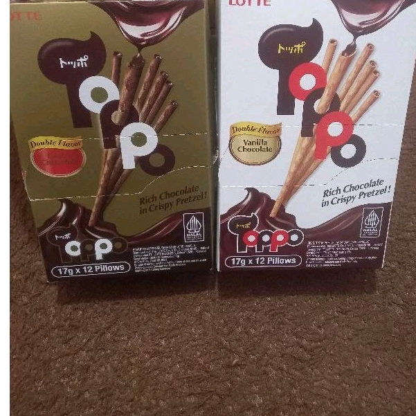 

Toppo Lotte vanilla chocolate dan cocoa chocolate 1 pack isi 12 bungkus