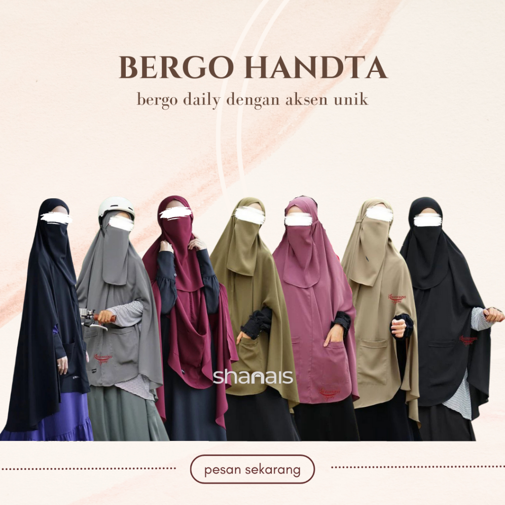 BERGO HANDTA | KHIMAR JILBAB BELAH TANGAN DAN BERKANTONG | Khumaira Syar'i