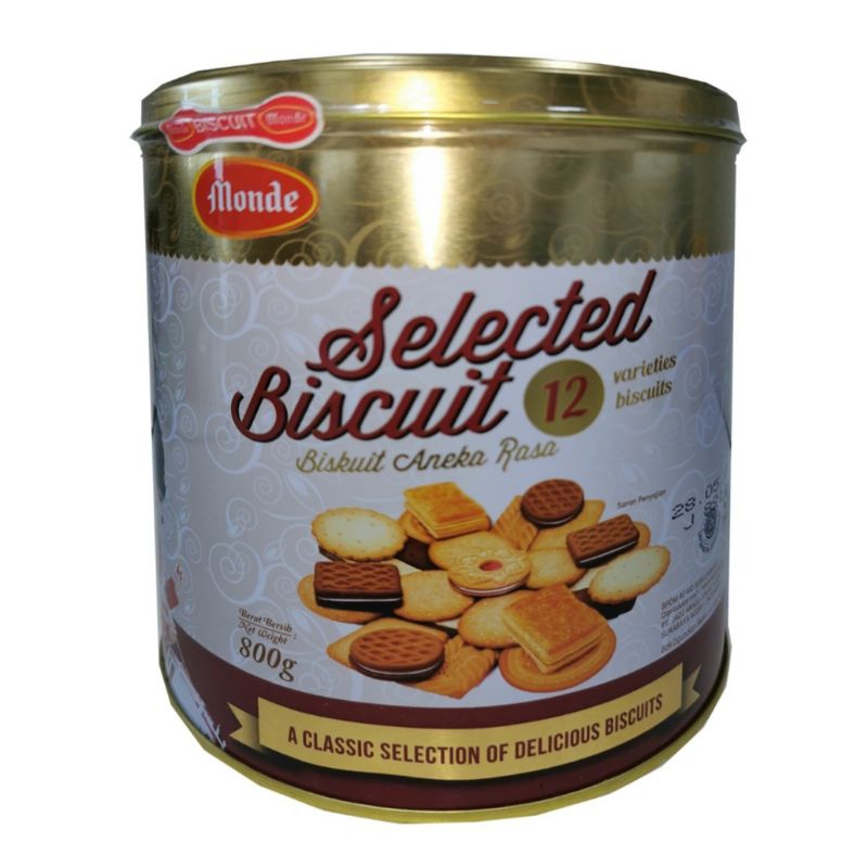 

Monde assorted selected biscuit gold tin 800gr biskuit kaleng