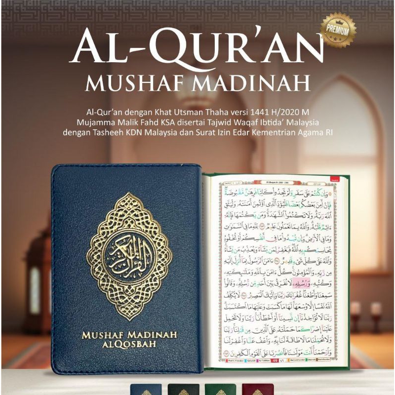 Mushaf Madinah Rasm utsmani saku resleting A7 asli import dari Madinah Alquran ustmani madinah asli 