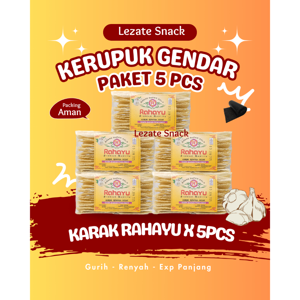 

Paket Kerupuk Gendar Rahayu Isi 5 Pack Murah Enak Renyah / Krupuk Karak Gendar Puli Mentah Rasa Bawang Karak Valentin Valentine