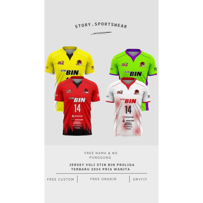 Baju Kaos Jersey Voli STIN BIN Terbaru 2024 Proliga Free nama & no Punggung Pria Wanita Full printin