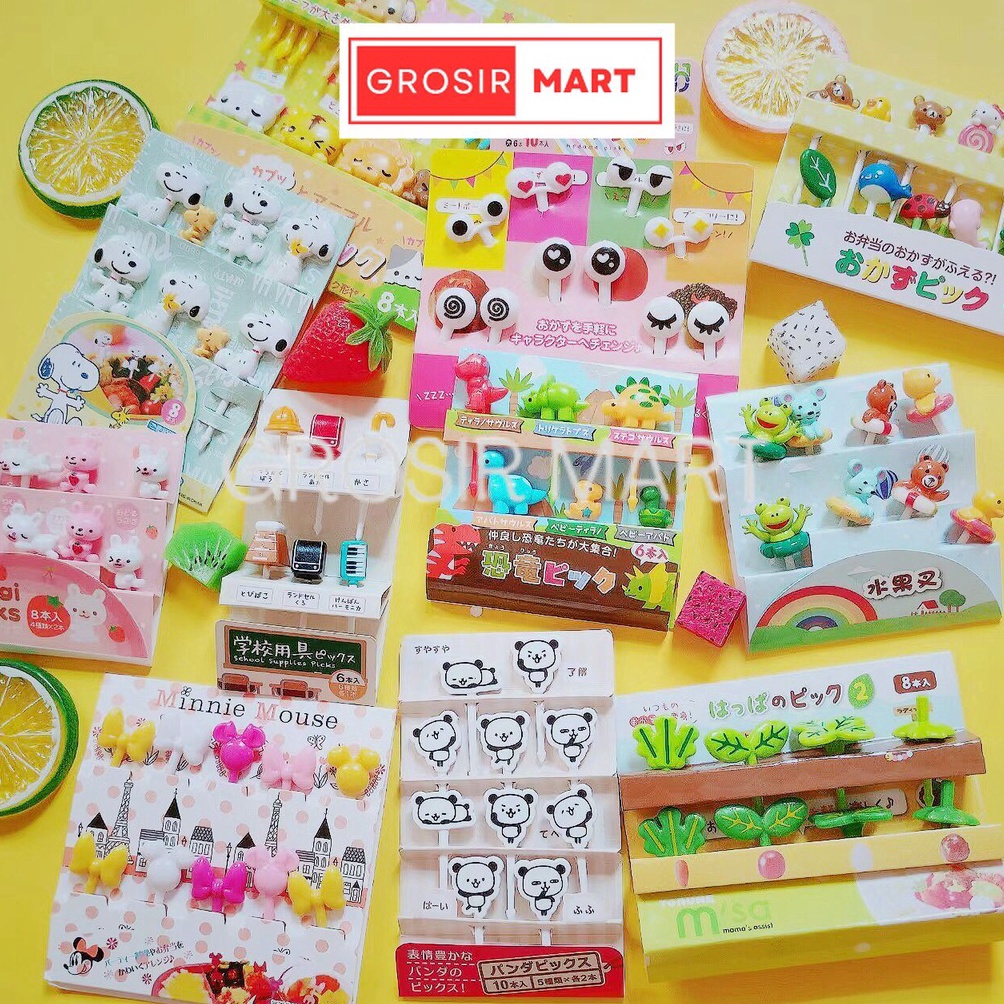 SEGERA BELI GrosirMart Tusukan Bento Karakter Gemoy Garpu Bento Buah Kue Dessert Foodpicks Dekorasi 