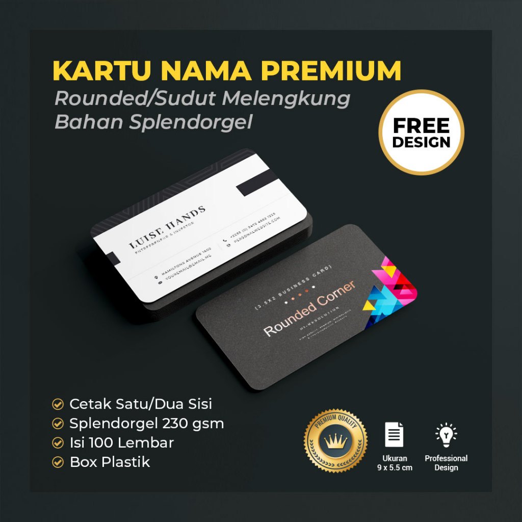 Desain Cetak Kartu Nama Premium Sudut Melengkung l Bahan Splendorgel