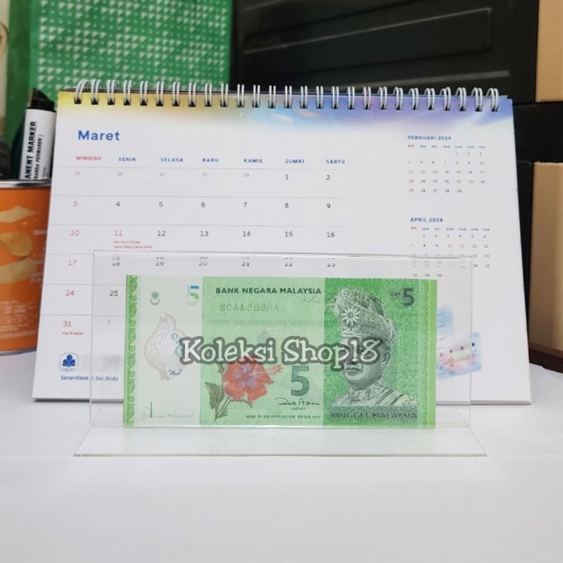 Koleksi Bingkai Akrilik Hiasan Pajangan Uang Malaysia 5 Ringgit Polymer