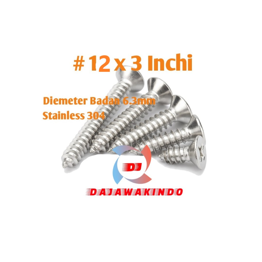 Sekrup Tapping Stainless 12 x 3 / Tapping FH Stainless 304