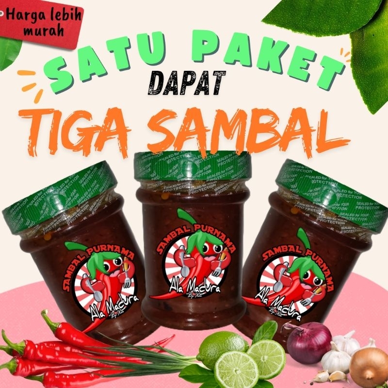 

(3 BOTOL) PAKET SAMBAL PURNAMA ALL VARIAN (ORIGINAL, PEDAS SEDANG, NAMPOL) ASLI DAN DIPRODUKSI DI MADURA