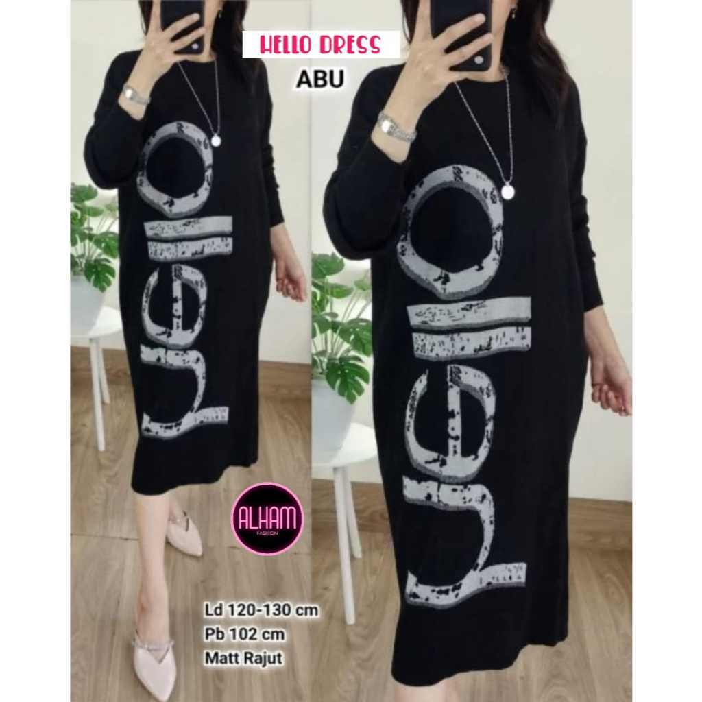 MINI DRESS RAJUT JUMBO LD 120 LENGAN PANJANG MOTIF TERBARU PAKAIAN WANITA BAJU DRESS KEKINIAN