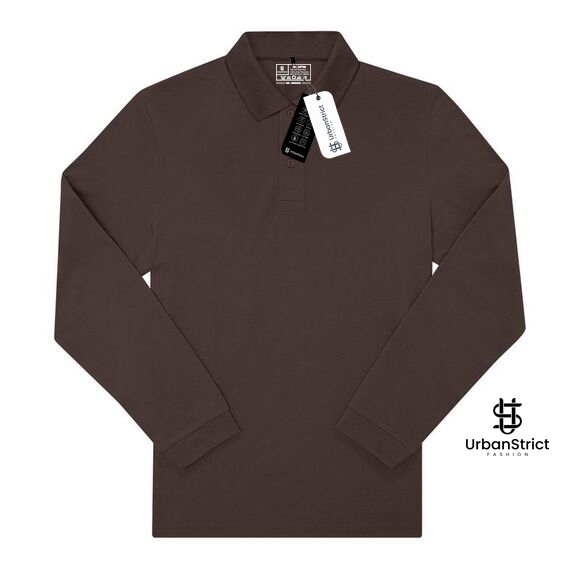 Urbanstrict - Polo Shirt Lengan panjang Polos Coklat
