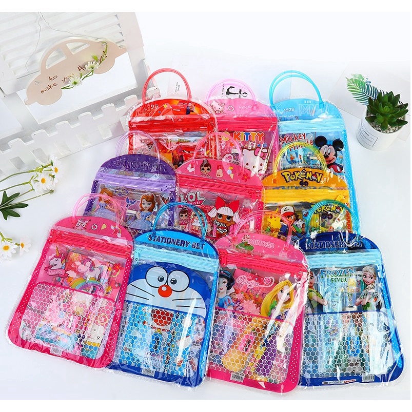 

GROSIR Alat tulis set tas 7 in 1 bingkisan kado ulang tahun anak sekolah pensil buku kartun stationary set birthday souvernir gift