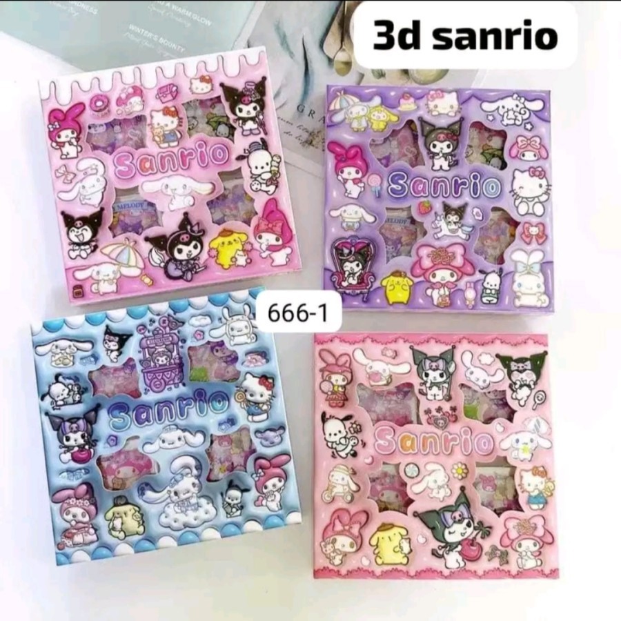 

stiker sanrio viral 3D 100pcs / box mainan tempel karakter kuromi cinnamoroll melody