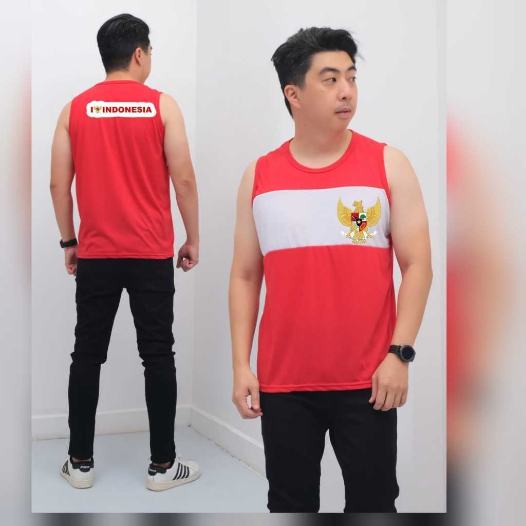 BAJU SINGLET PRIA  BAJU DIRGAHAYU KEMERDEKAAN INDONESIA MERAH PUTIH