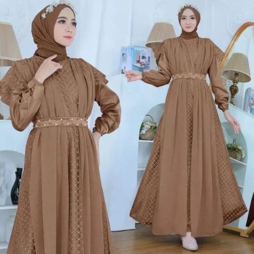 Zaraa Dress Ceruty Mix Tile Jaring Gamis Lebaran 2024 Model Gamis Terbaru Baju Kondangan Wanita