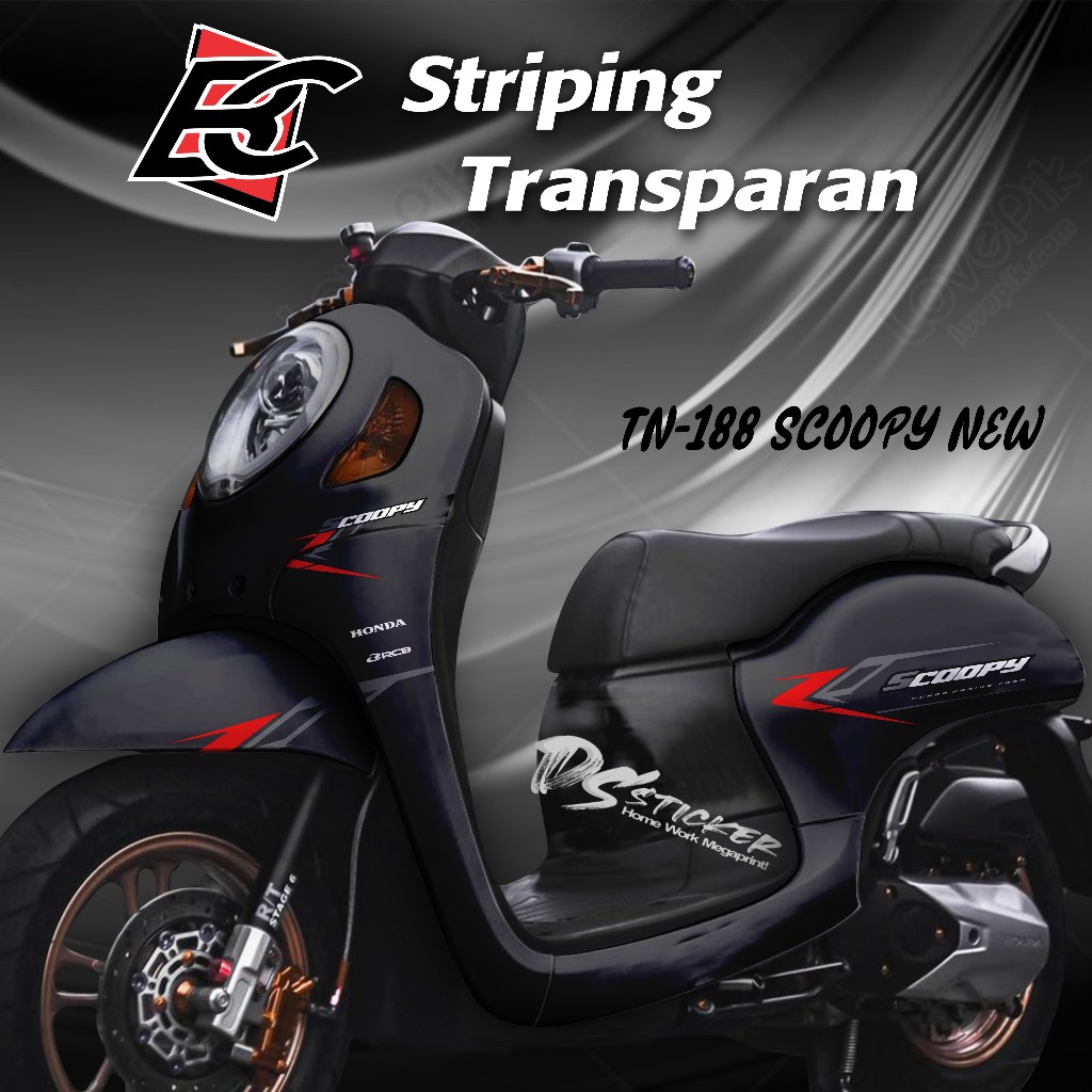 Tn-188 Stiker Striping Transparan UV Motor SCOOPY NEW List Desain Stiker Keren SImple