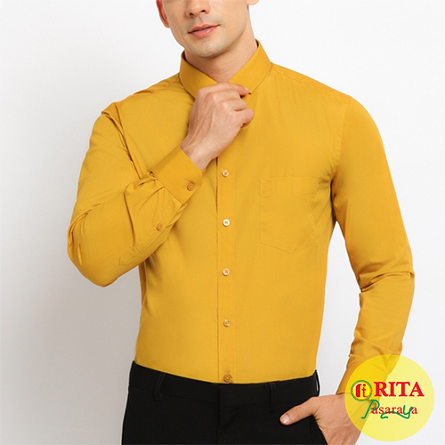 Carlos Moreno Kemeja Polos Pria SlimFit Lengan Panjang – Kuning Kemeja Pria Formal Pakaian Pria Terb
