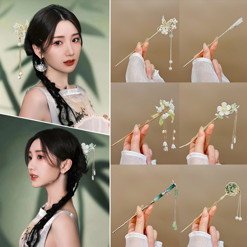 Garpu Rambut Cina Vintage Wanita Tassel Headwear Tusuk Konde Rambut Tusuk Rambut Rumbai tusuk konde