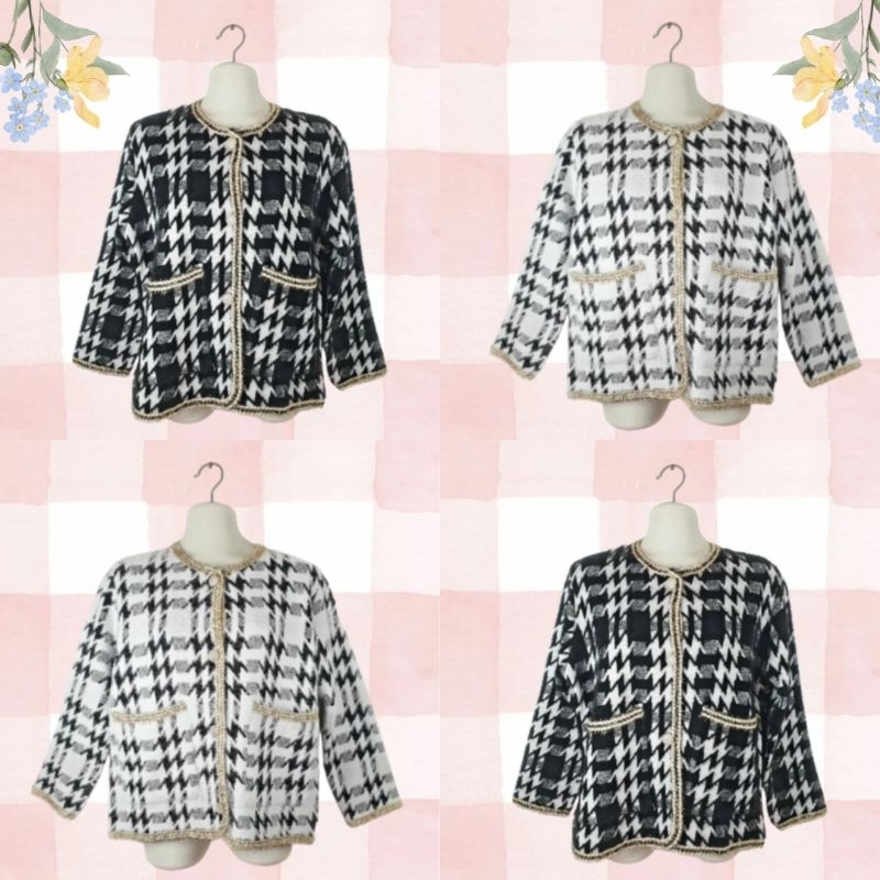 Elorine cardigan tweed rajut wanita import premium