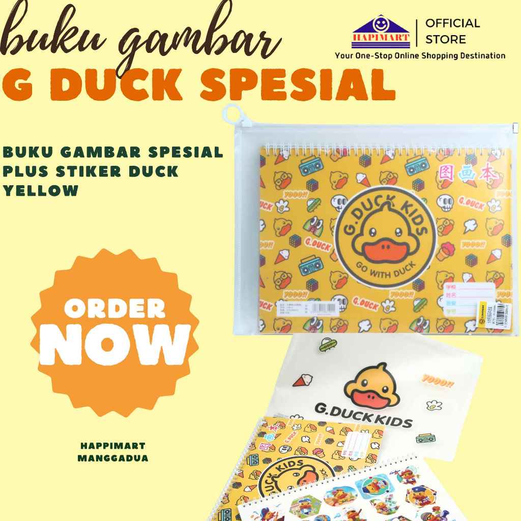 

SET Buku Gambar dengan Tas Penyimpanan Transparant Tema Bebek/Buku Gambar G Duck Yellow 2 in 1 16 Lembar/Buku Gambar Anak Kecil Karakter Bebek Kuning FREE Stiker