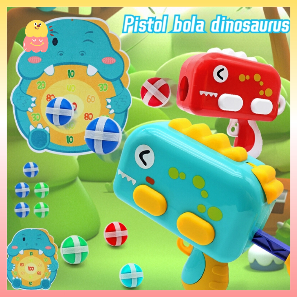 <Ready>Mainan pistol dinosaurus menembak bola lengket peluru plastik bulat pistol mainan interaksi o