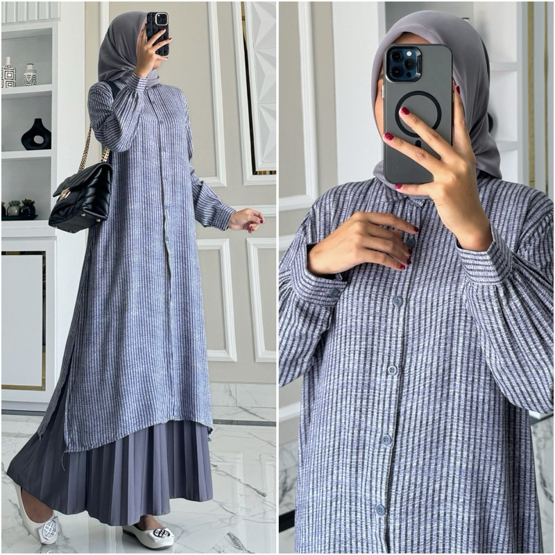 MAY - NEVILA LONG TUNIK Motif Salur | Long Tunik Motif Etnik | Tunik Oversize Jumbo