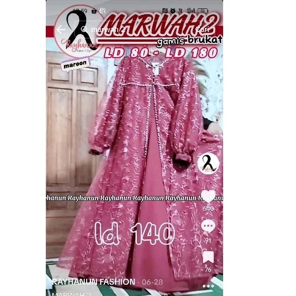 MARWAH 2 GAMIS SET OUTER BRUKAT SUPER JUMBO RAYHANUN LD 90 - LD 120 130 140 150 160 170 180 190 200