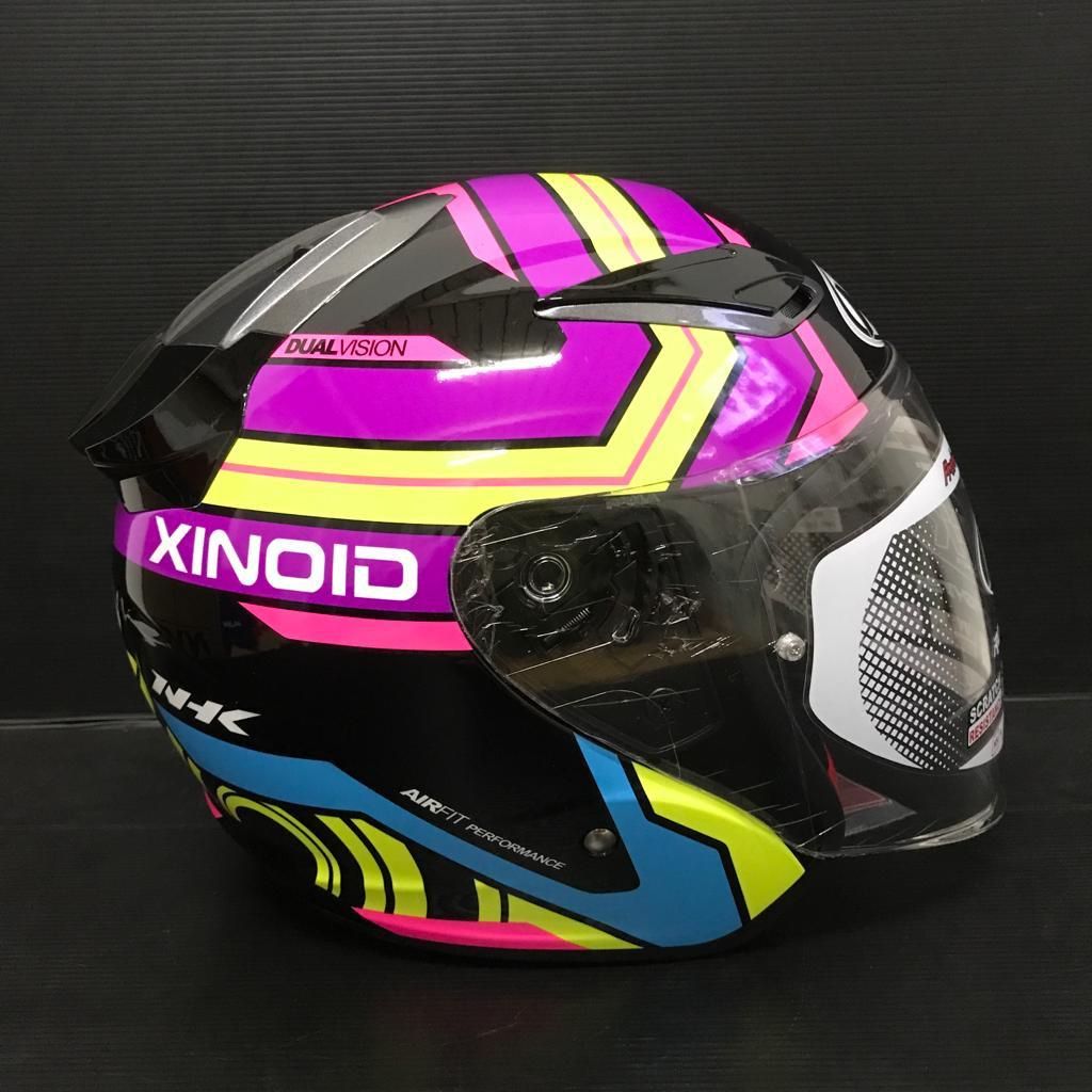 NHK R1 MOTIF TERBARU| HELM NHK R1 XINOID BLACK PURPLE YELLOW HALFFACE HALF FACE| HELM NHK R1 XINOID 