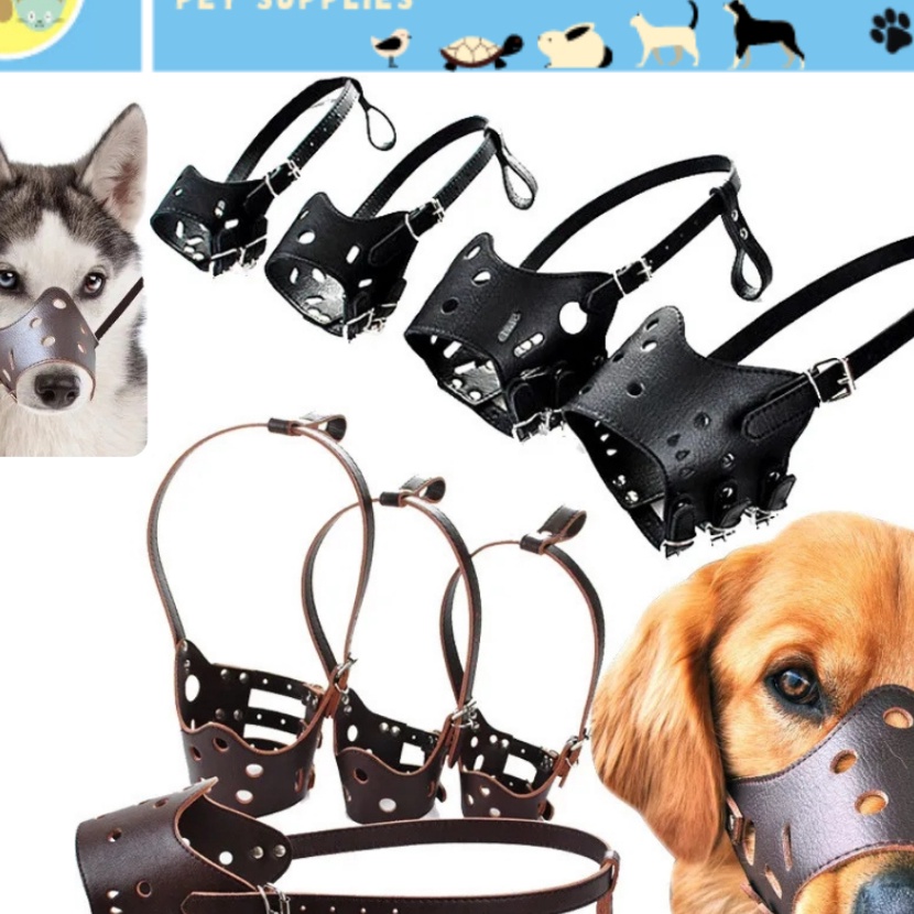 KI3 penutup mulut anjing brongsong berangus anjing dog muzzle kulit sintesis