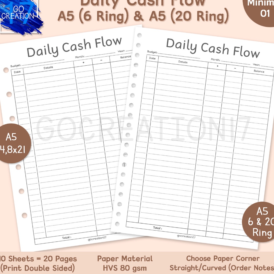 

HJ6 Buku Planner Kertas Binder Daily Cash Flow Simple Minimalis A5 ring 2 dan A5 ring 6