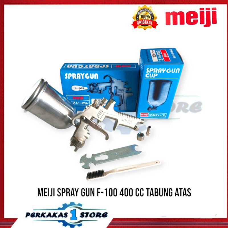 MEIJI Air Spray Gun Spet Alat Semprot Cat Tabung Samping Atas F100 G F-100G Nozzle 1.5mm 400 CC