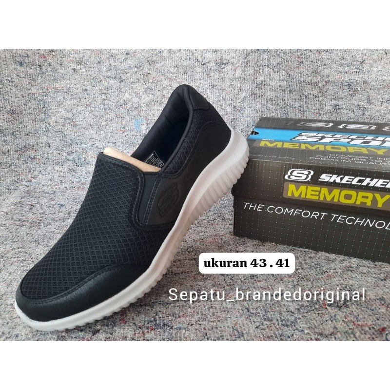 sepatu kerja slop pria skechers original hitam