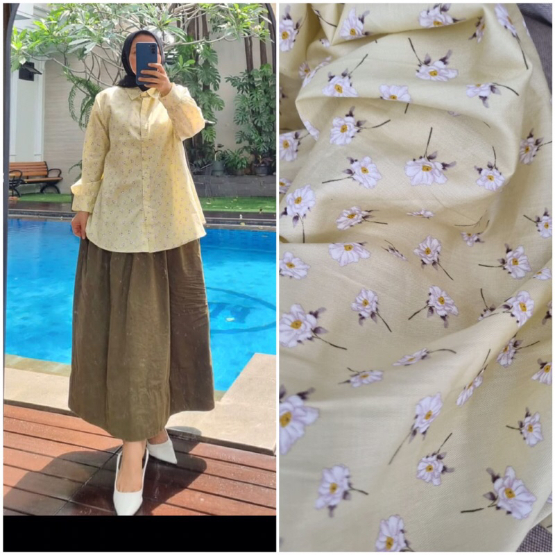 kemeja katun jepang bunga mewah bunga kecil semi sutra , blus ORIGINAL EDNES
