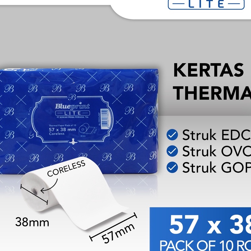 

KI3 Kertas Thermal Struk BLUEPRINT LITE 57x38 57x38os 1 Pack isi 1 roll