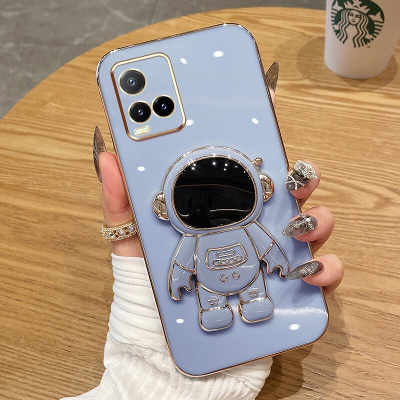 Case Vivo Y21 Y21A Y21S Y21e Y21t Y33S Y33t Soft Case Plating Astronot Dudukan Hp
