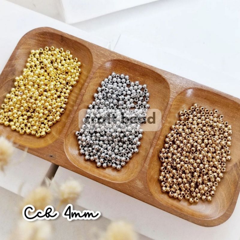 Mote Bulat - Manik Mote Bulat Silver Gold 4mm Bahan Kerajinan DIY - 15gr