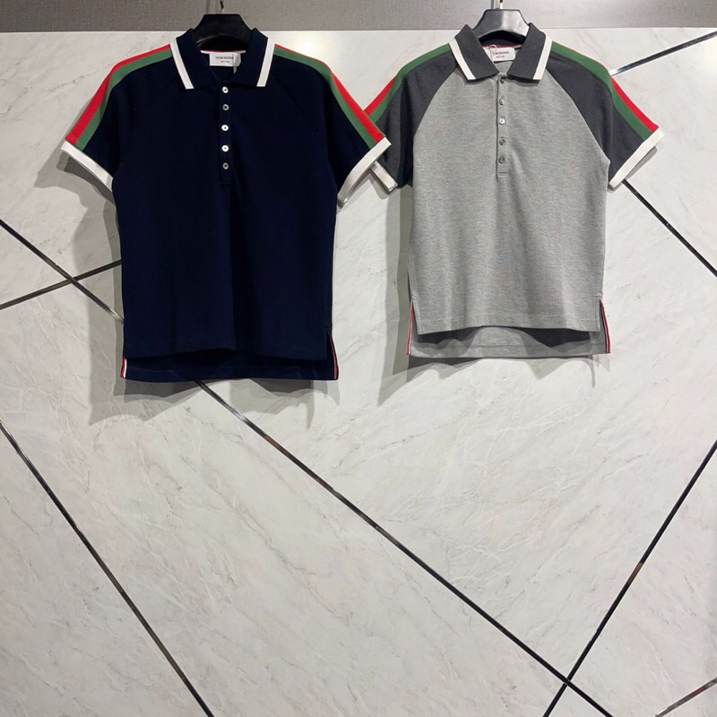 Kaos Polo Pria Wanita Thom Browne Motif Grey Black