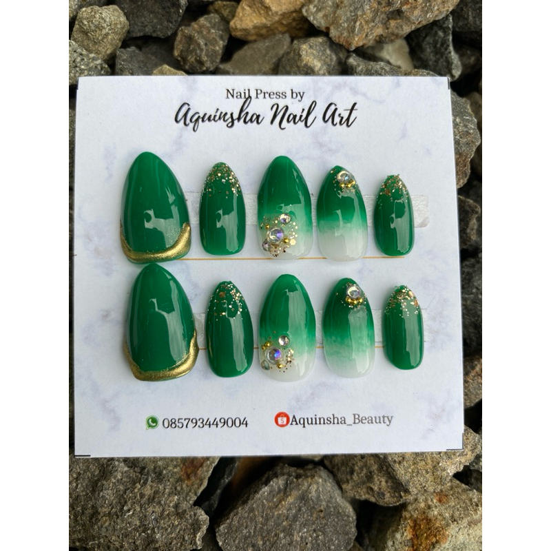 Kuku Palsu Hijau motif //FREE LEM | Press On Nails | Nail Art | Nailarts | kuku palsu | fake nail  |