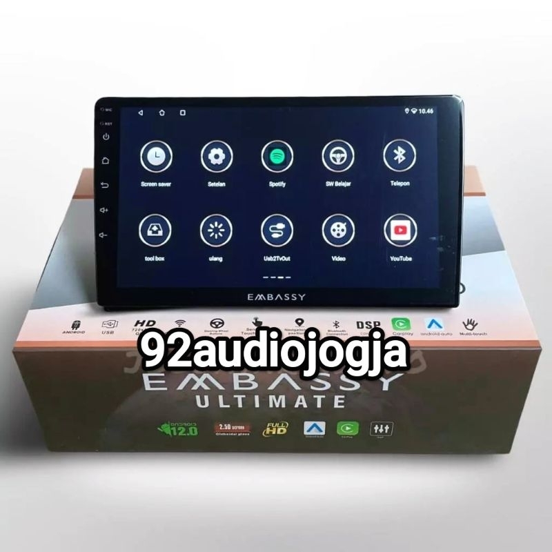 Head Unit Android 9 inch Embassy Ultimate 2GB+32GB Layar QLED