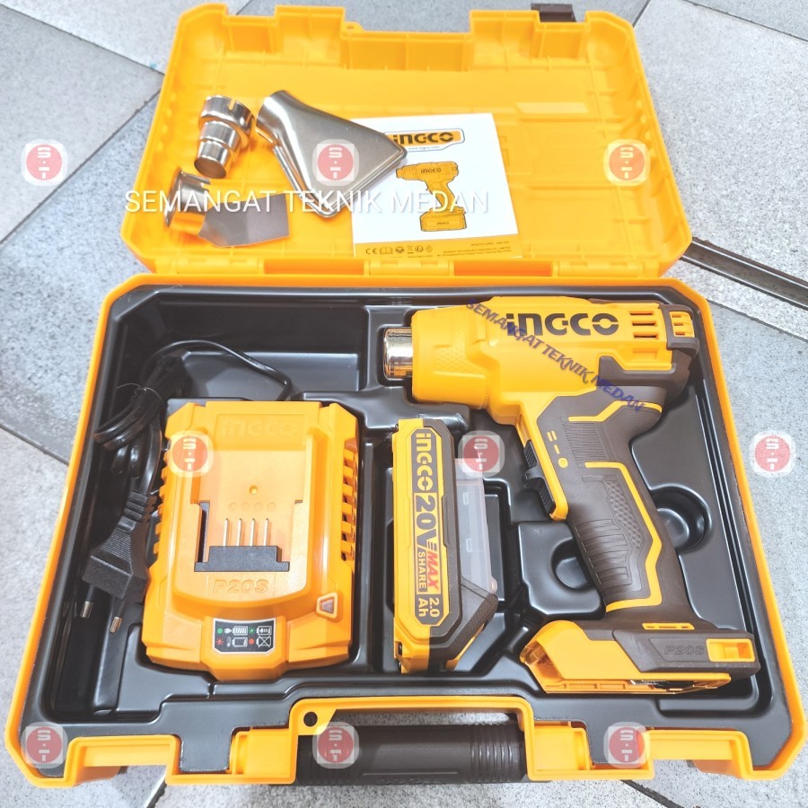 INGCO HGLI2002 Heat Gun Cordless 20V Pemanas Hot Air dengan Nozzle Set