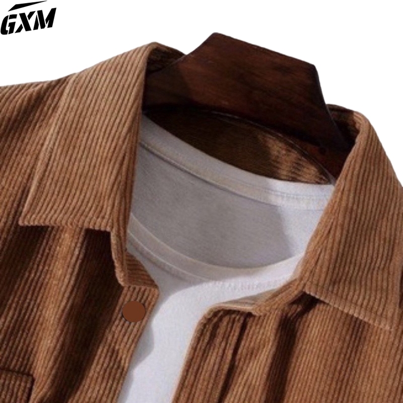 GXM Jaket Corduroy Pria Jumbo M-5XL Jaket Pria Korean Style Oversized T Shirt Vintage Cokelat