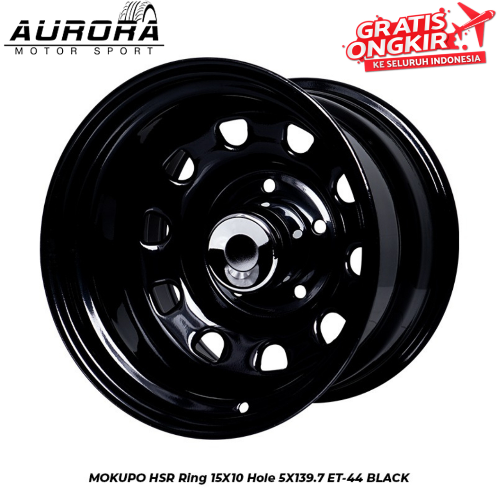 Velg celong ring 15 mobil Escudo, Jimny, Katana, Sidekick HSR Mokupo R15 lebar 10 pcd 5x139,7 black